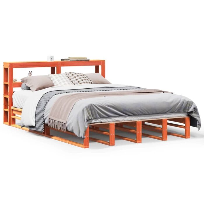 Vidaxl Bed Frame With Headboard Wax Brown 160x200 Cm Solid Wood Pine