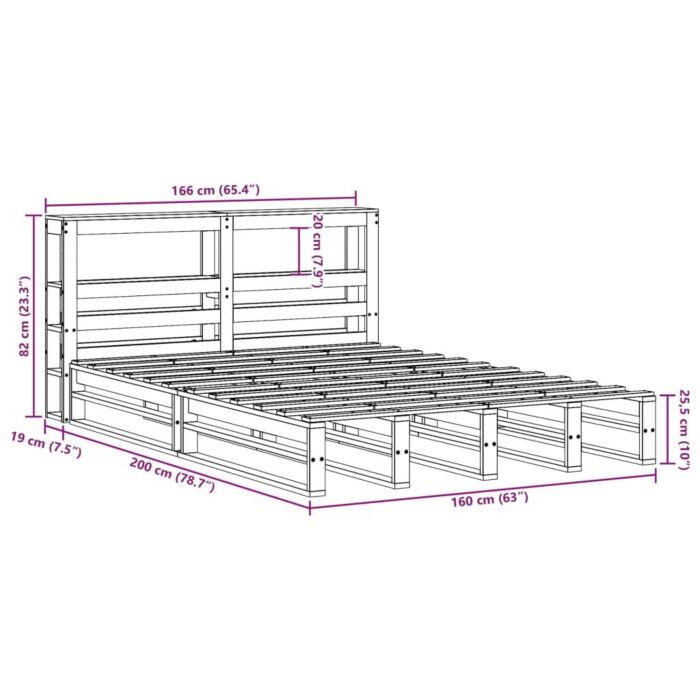 Vidaxl Bed Frame With Headboard Wax Brown 160x200 Cm Solid Wood Pine