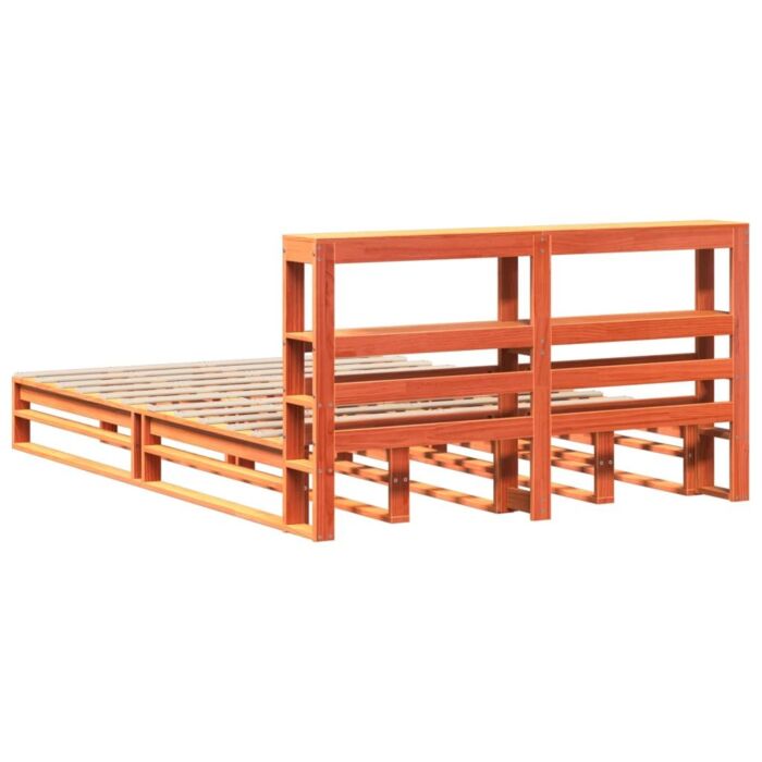 Vidaxl Bed Frame With Headboard Wax Brown 160x200 Cm Solid Wood Pine