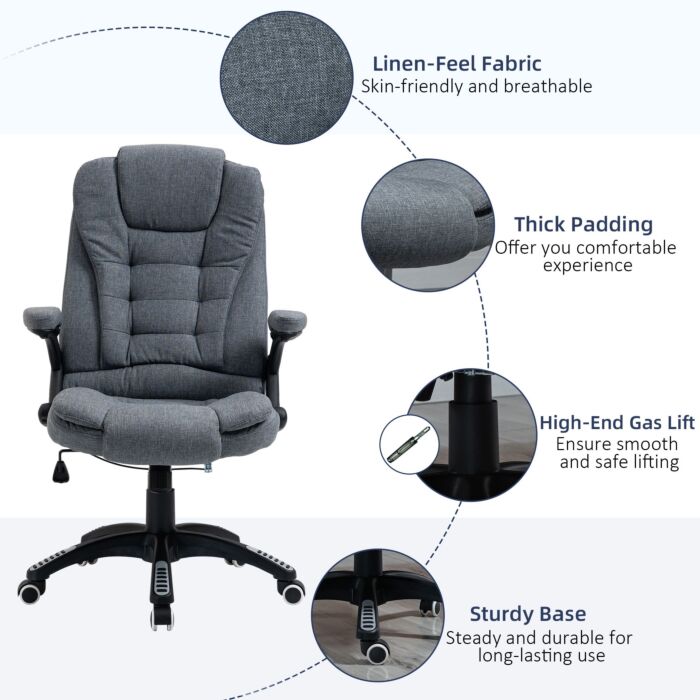 Vinsetto Ergonomic Swivel Chair Comfortable Desk Chair With Armrests Adjustable Height Reclining And Tilt Function Dark Grey