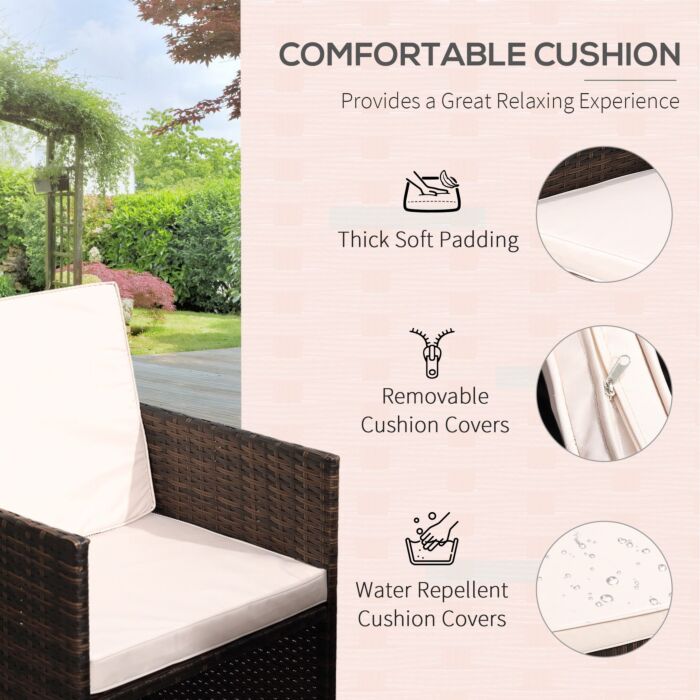 Outsunny Outdoor 11pc Rattan Garden Furniture Patio Dining Set 10-seater Cube Sofa Weave Wicker 6 Chairs 4 Footrests & 1 Table Mixed Brown