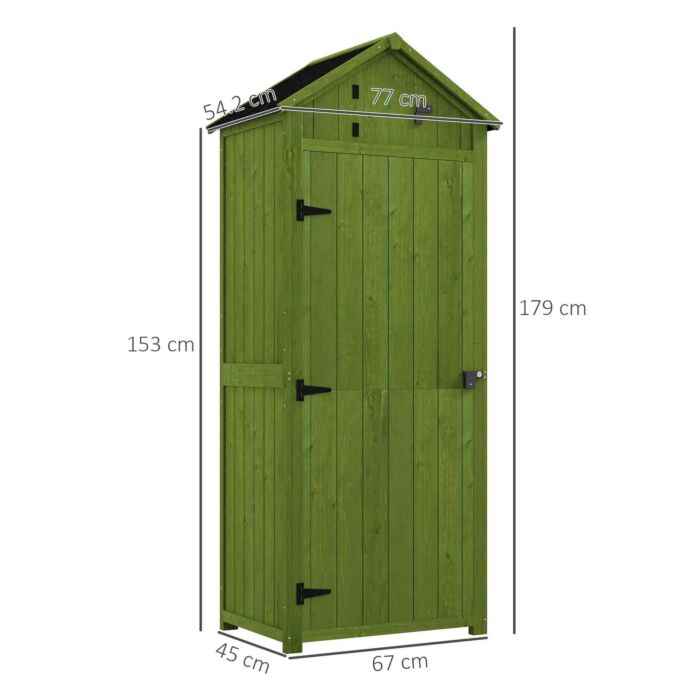 Outsunny Garden Shed Vertical Utility 3 Shelves Shed Wood Outdoor Garden Tool Storage Unit Storage Cabinet, 77 X 54.2 X 179cm - Green