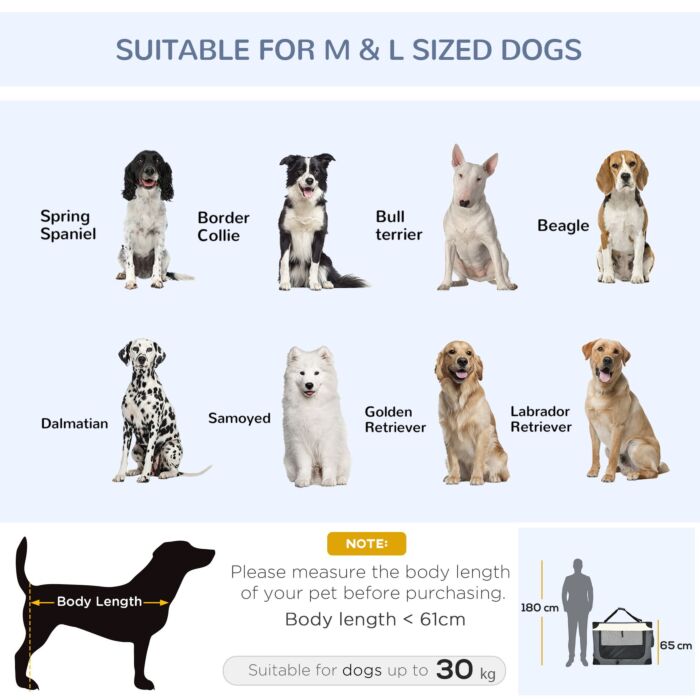 Pawhut 91cm Foldable Pet Carrier, With Cushion, For Large Dogs And Cats - Grey