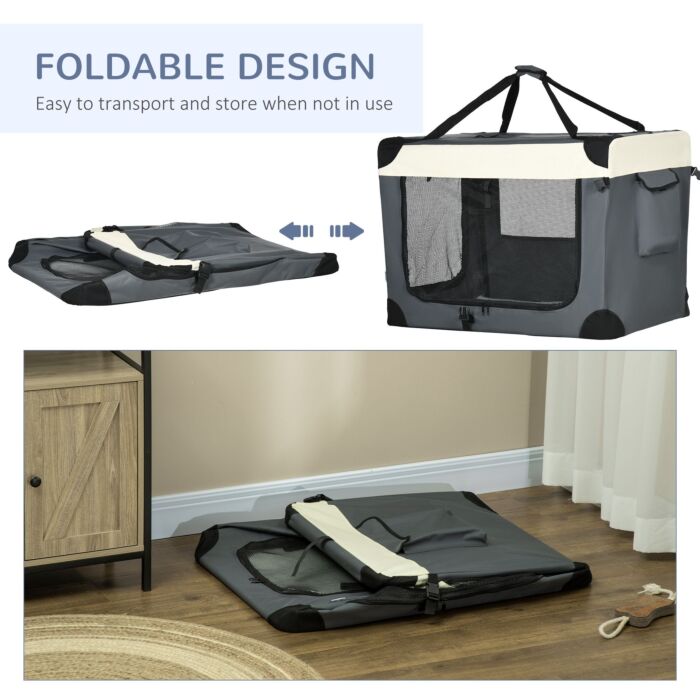 Pawhut 91cm Foldable Pet Carrier, With Cushion, For Large Dogs And Cats - Grey