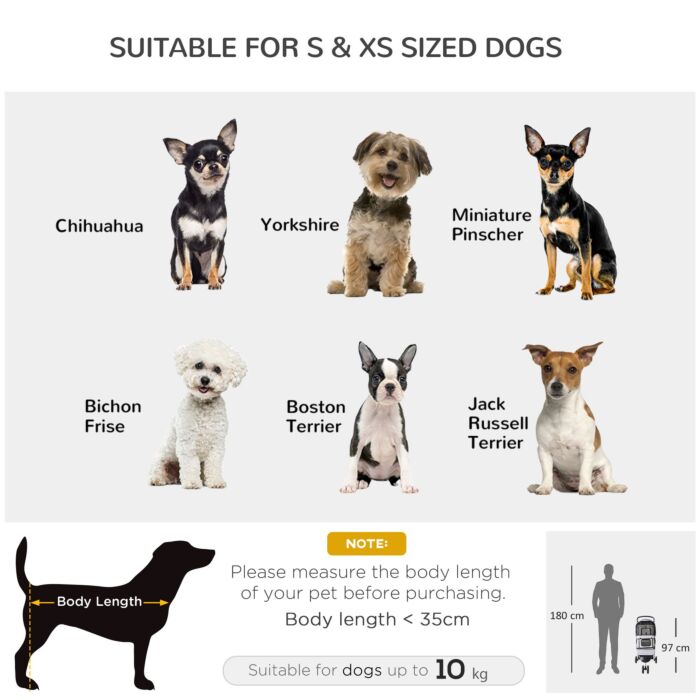 Pawhut Dog Stroller With Cover For Small Miniature Dogs, Folding Cat Pram Dog Pushchair With Cup Holder, Storage Basket, Reflective Strips, Grey