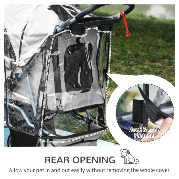 Pawhut Dog Stroller With Cover For Small Miniature Dogs, Folding Cat Pram Dog Pushchair With Cup Holder, Storage Basket, Reflective Strips, Grey