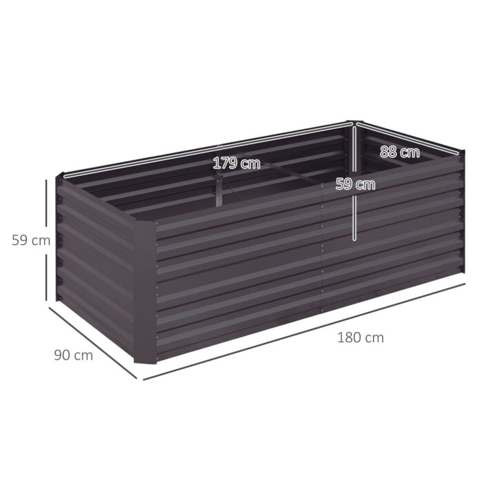 Outsunny Raised Beds, Galvanised Steel Outdoor Planters With Multi-reinforced Rods, 180 X 90 X 59 Cm, Dark Grey