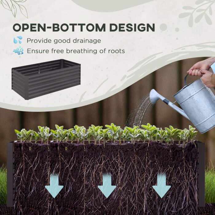 Outsunny Raised Beds, Galvanised Steel Outdoor Planters With Multi-reinforced Rods, 180 X 90 X 59 Cm, Dark Grey