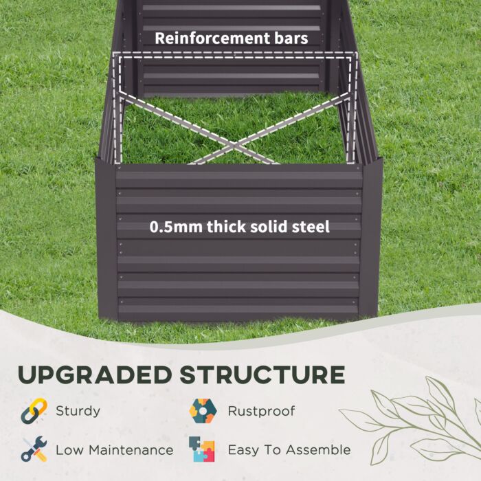 Outsunny Raised Beds, Galvanised Steel Outdoor Planters With Multi-reinforced Rods, 180 X 90 X 59 Cm, Dark Grey