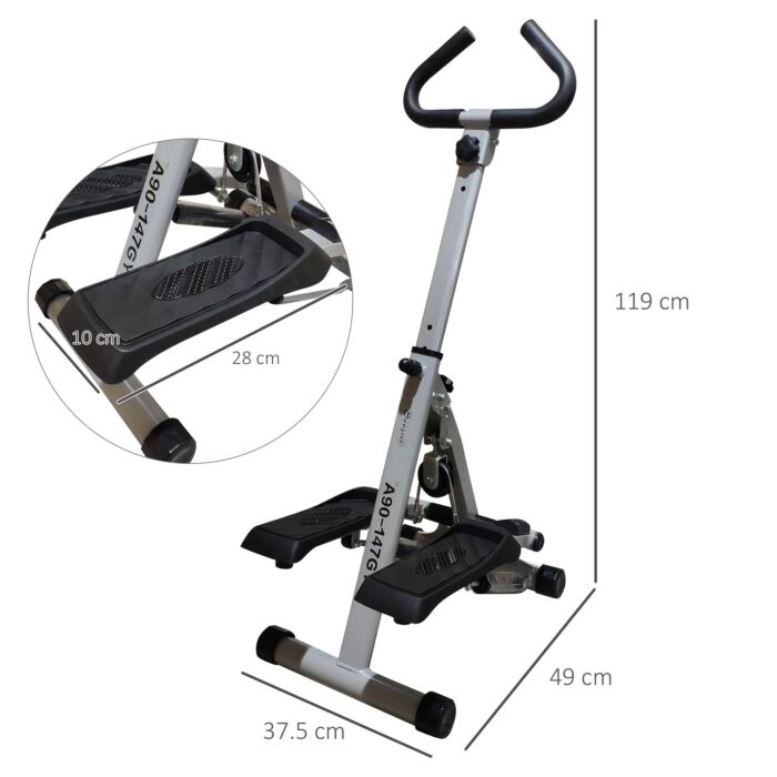 Homcom Stepper W/handle Hand Grip Workout Fitness Machine For Fitness Aerobic Exercise Home Gym Grey