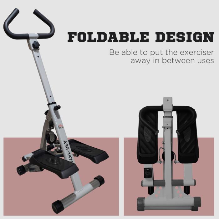 Homcom Stepper W/handle Hand Grip Workout Fitness Machine For Fitness Aerobic Exercise Home Gym Grey