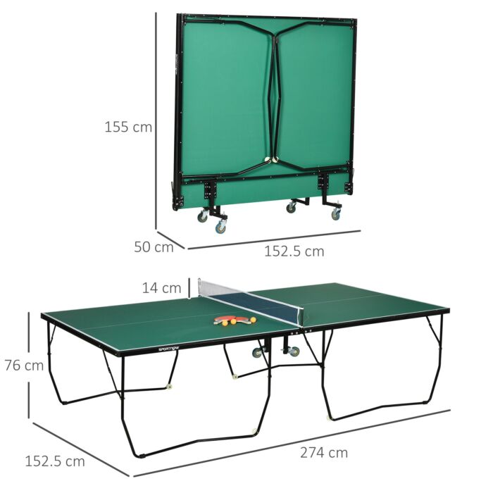 Sportnow 9ft Outdoor Folding Table, Tennis Table, With 8 Wheels, For Indoor And Outdoor Use - Green
