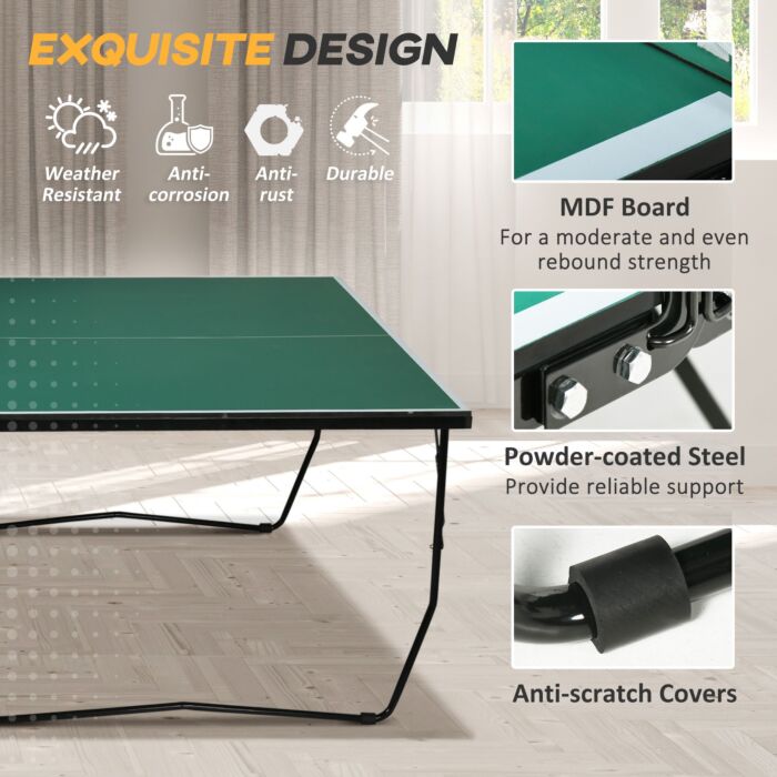 Sportnow 9ft Outdoor Folding Table, Tennis Table, With 8 Wheels, For Indoor And Outdoor Use - Green