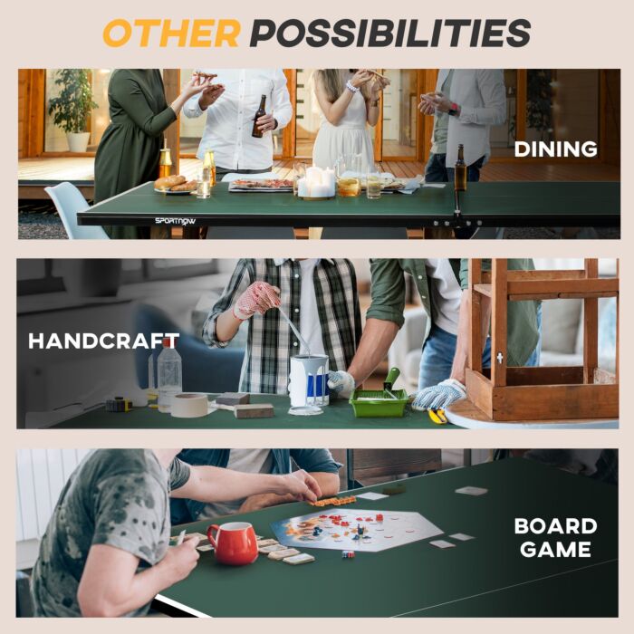 Sportnow 9ft Outdoor Folding Table, Tennis Table, With 8 Wheels, For Indoor And Outdoor Use - Green