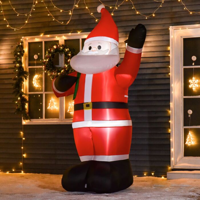 Homcom 2.4m Christmas Inflatable Santa Holiday Yard Decoration With Led Lights, Lawn Blow Up Decor