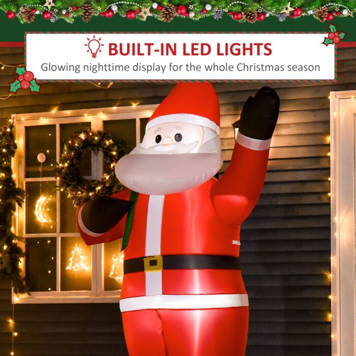 Homcom 2.4m Christmas Inflatable Santa Holiday Yard Decoration With Led Lights, Lawn Blow Up Decor