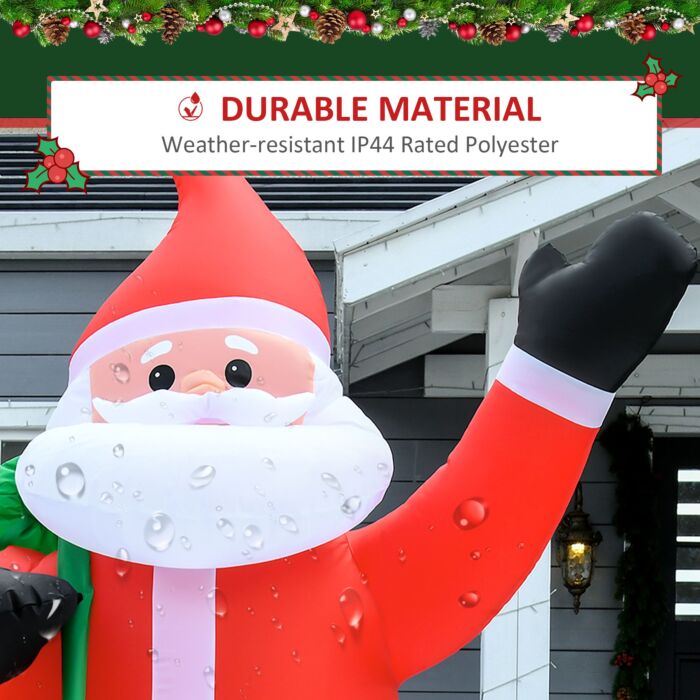 Homcom 2.4m Christmas Inflatable Santa Holiday Yard Decoration With Led Lights, Lawn Blow Up Decor