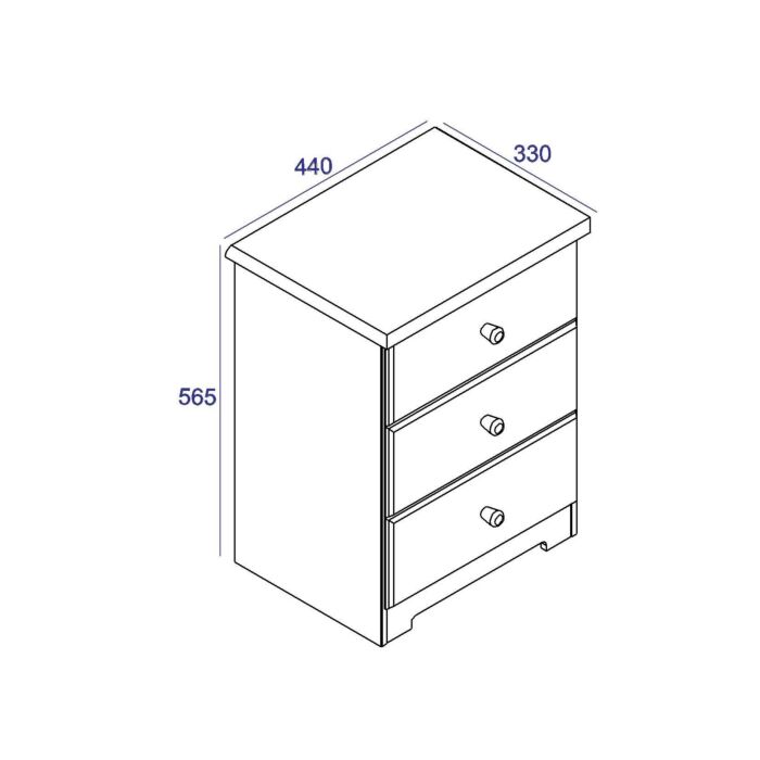 Colorado 3 Drawer Bedside Cabinet