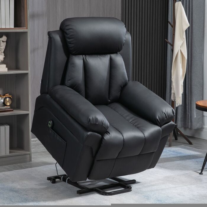 Homcom Lift Stand Assistance Chair Recliner Sofa Pu Leather Extra Padded Design Electric Power W/ Remote Black