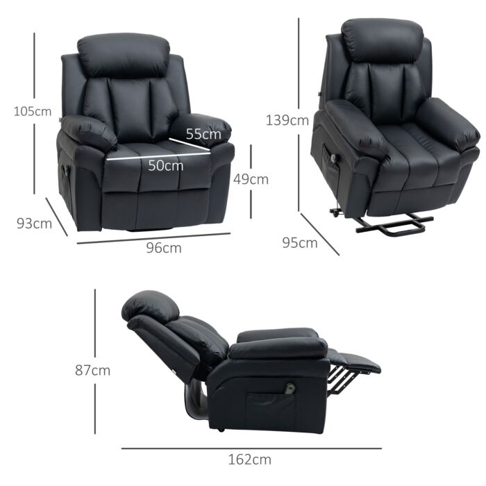 Homcom Lift Stand Assistance Chair Recliner Sofa Pu Leather Extra Padded Design Electric Power W/ Remote Black