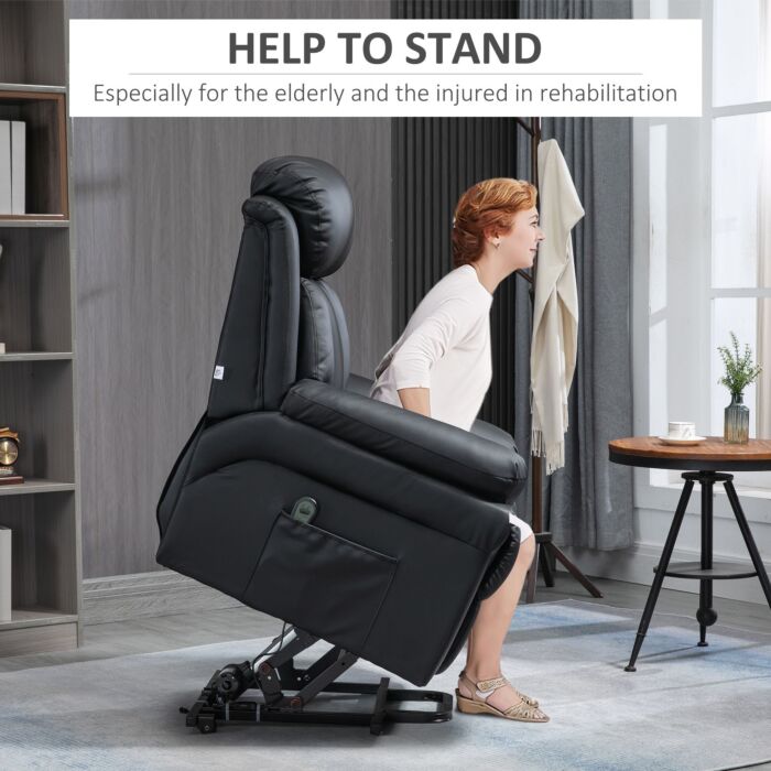 Homcom Lift Stand Assistance Chair Recliner Sofa Pu Leather Extra Padded Design Electric Power W/ Remote Black