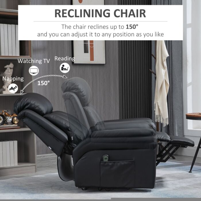 Homcom Lift Stand Assistance Chair Recliner Sofa Pu Leather Extra Padded Design Electric Power W/ Remote Black