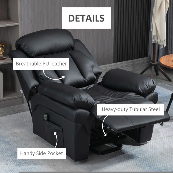 Homcom Lift Stand Assistance Chair Recliner Sofa Pu Leather Extra Padded Design Electric Power W/ Remote Black