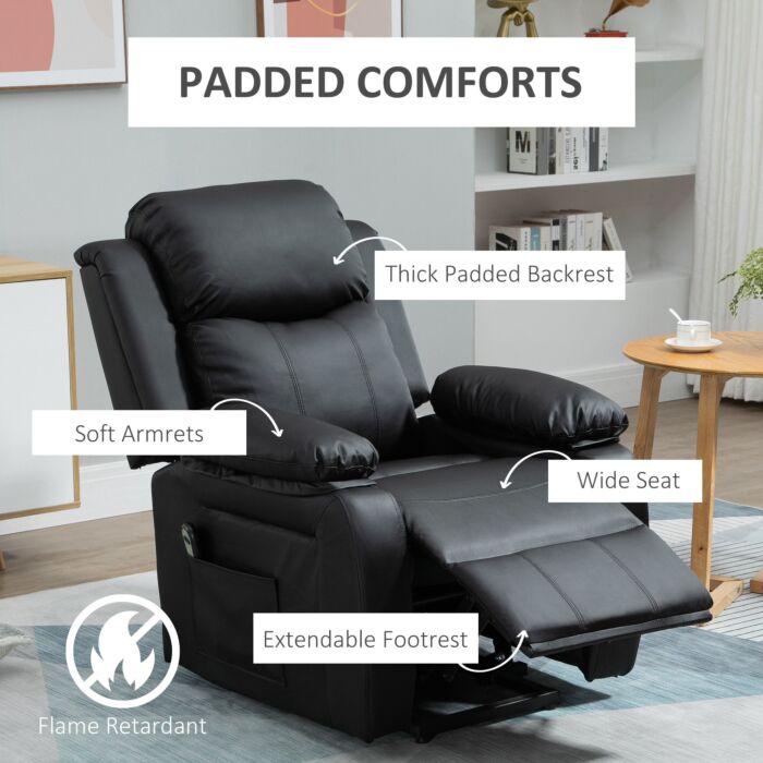 Homcom Lift Stand Assistance Chair Recliner Sofa Pu Leather Extra Padded Design Electric Power W/ Remote Black