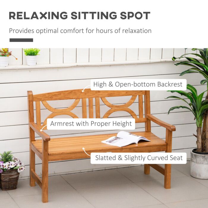 Outsunny 2-seater Chair, Wooden Garden Bench, Outdoor Patio Loveseat For Yard, Lawn, Porch, Natural