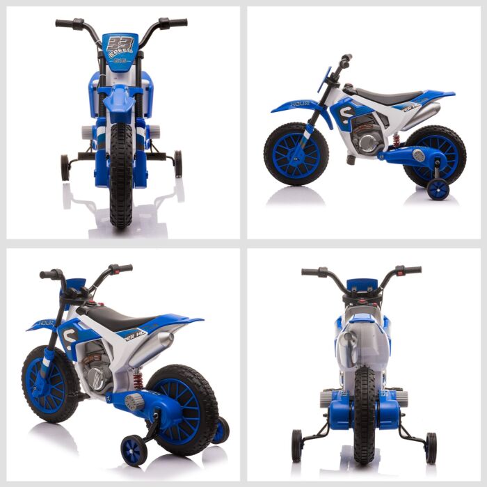 Homcom 12v Kids Electric Motorbike Ride On Motorcycle Vehicle Toy With Training Wheels For 3-5 Years Old, Blue