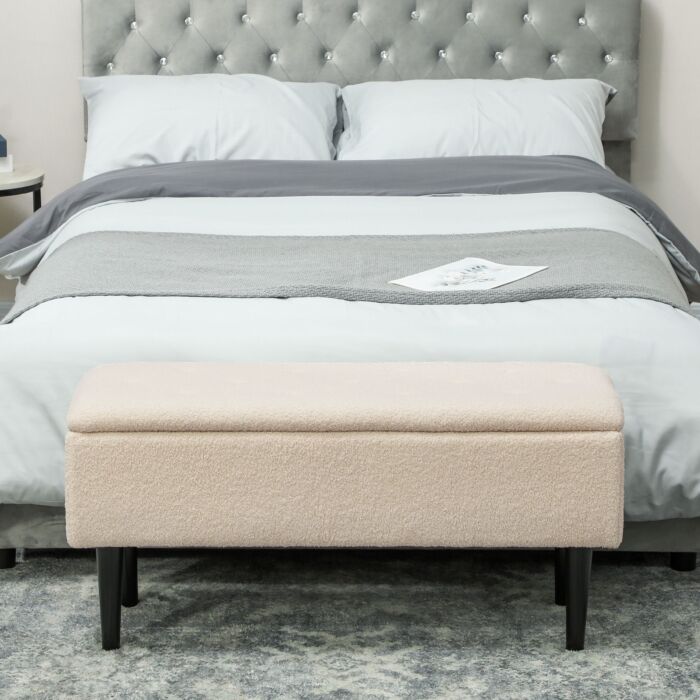 Homcom 47l Teddy Fleece Storage Ottoman - Cream