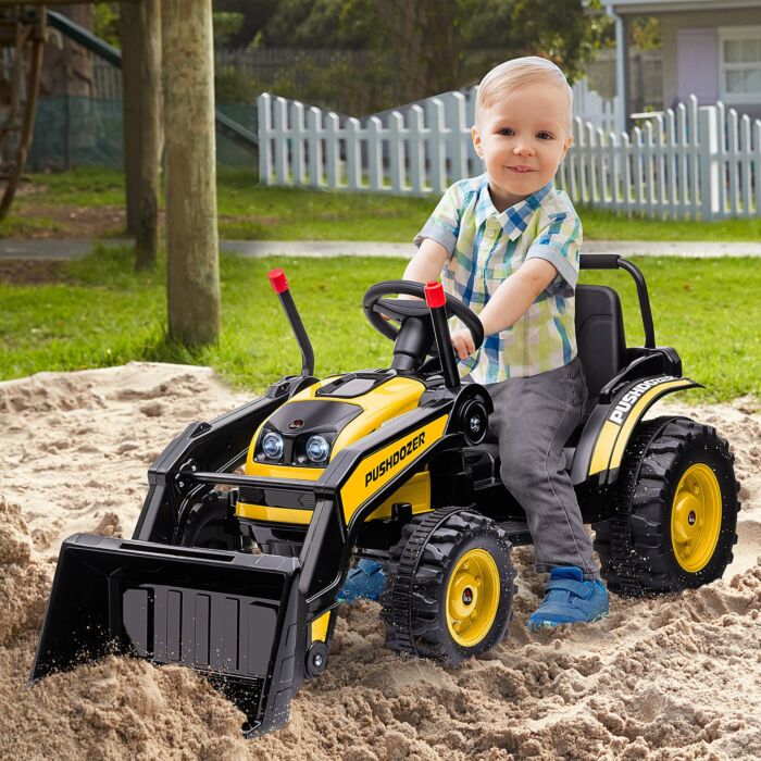 Homcom Kids Digger Ride On Excavator 6v Battery Powered Construction Tractor Music Headlight Moving Forward Backward Gear For 3-5 Years Old Yellow