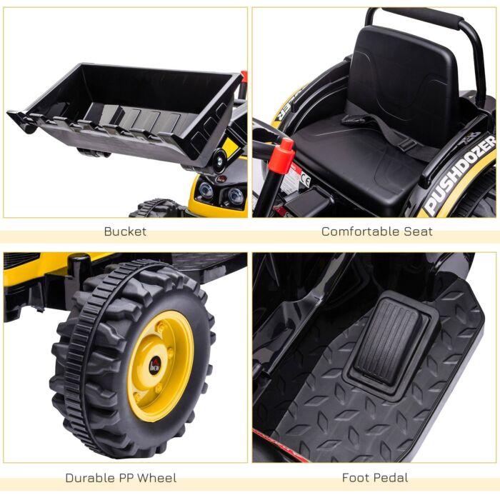 Homcom Kids Digger Ride On Excavator 6v Battery Powered Construction Tractor Music Headlight Moving Forward Backward Gear For 3-5 Years Old Yellow