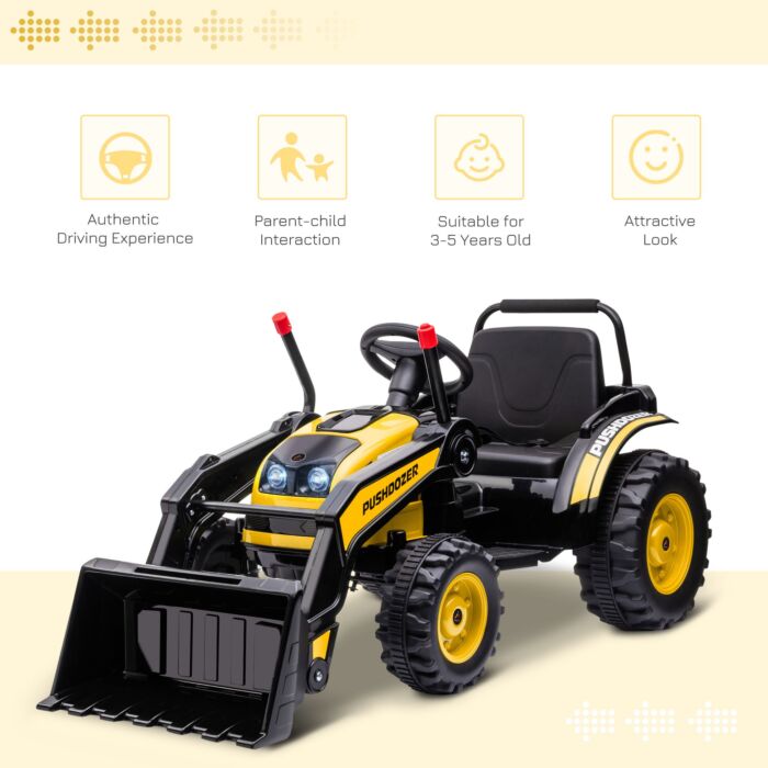 Homcom Kids Digger Ride On Excavator 6v Battery Powered Construction Tractor Music Headlight Moving Forward Backward Gear For 3-5 Years Old Yellow