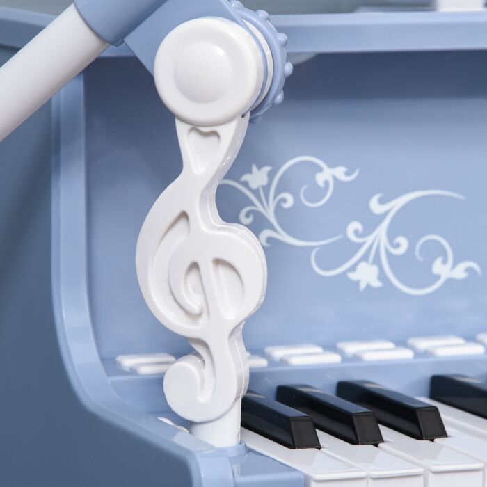 Homcom 37 Keys Mini Electronic Keyboard Light Kids Musical Instrument Educational Game Children Grand Piano Toy Set W/stool & Microphone & Music Blue
