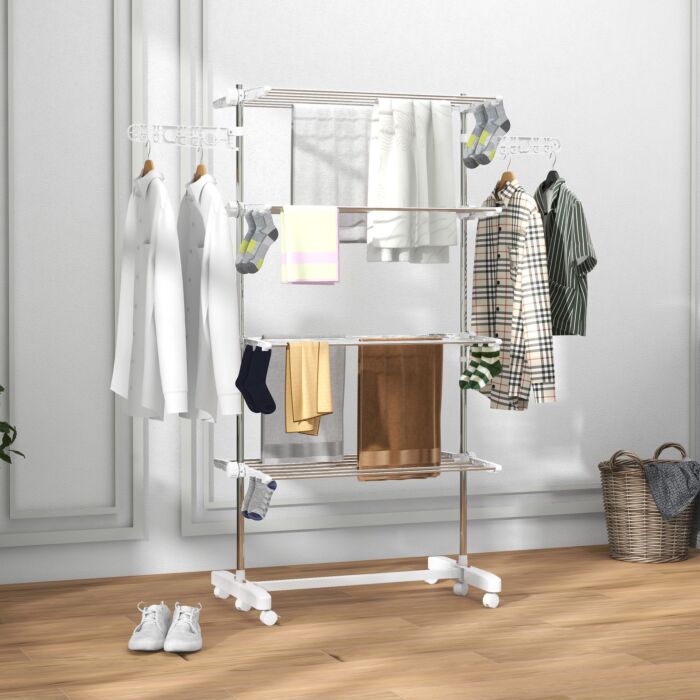 Homcom Folding Cloth Rail Adjustable Garment Rack With Wheels (4 Layer)