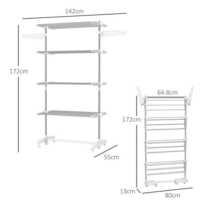 Homcom Folding Cloth Rail Adjustable Garment Rack With Wheels (4 Layer)