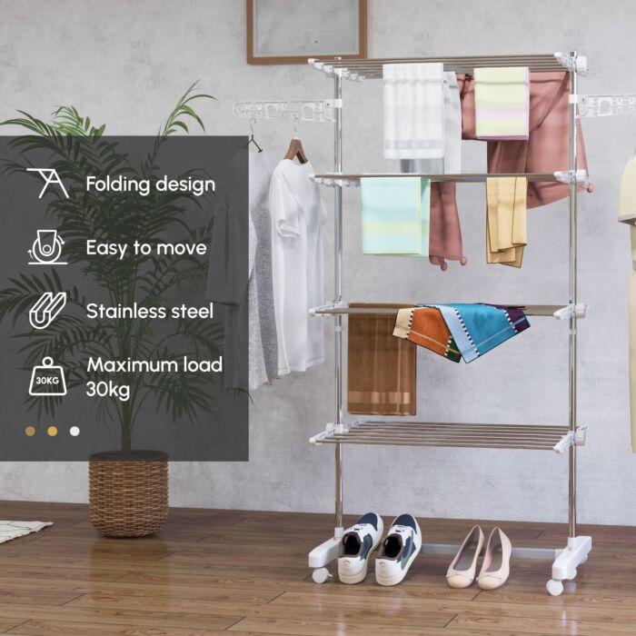 Homcom Folding Cloth Rail Adjustable Garment Rack With Wheels (4 Layer)