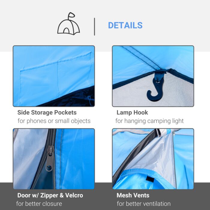 Outsunny 2-3 Man Tunnel Tents W/ Vestibule Camping Tent Porch Air Vents Rainfly Weather-resistant Shelter Fishing Hiking Festival Shelter Blue