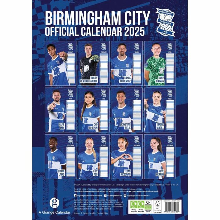 Birmingham City Fc A3 Calendar 2025