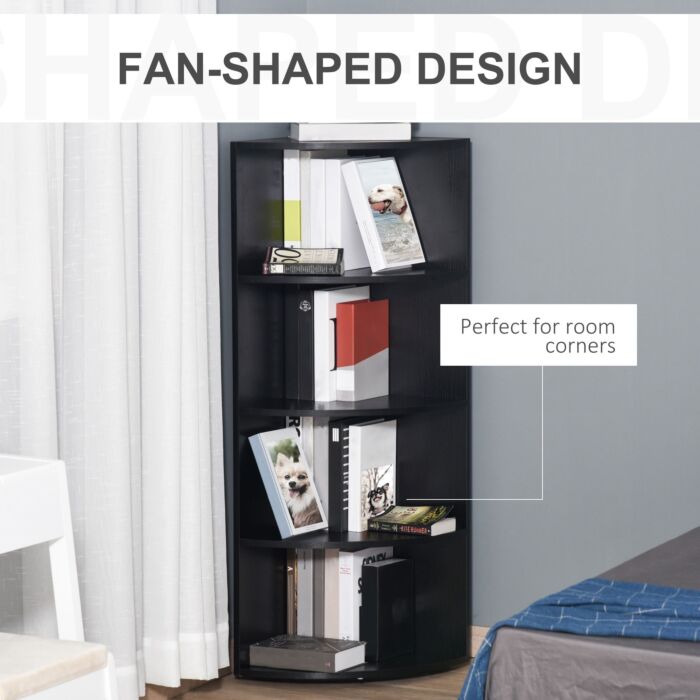 Homcom Wood Corner Shelf 4 Tier Unit Freestanding Bookshelf Plants Stand Display Shelf Modern Decoration Black