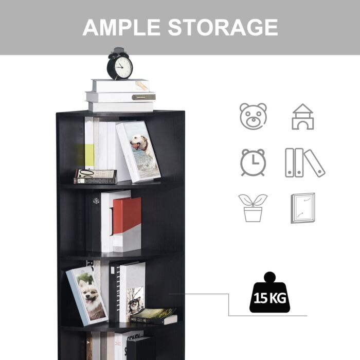 Homcom Wood Corner Shelf 4 Tier Unit Freestanding Bookshelf Plants Stand Display Shelf Modern Decoration Black