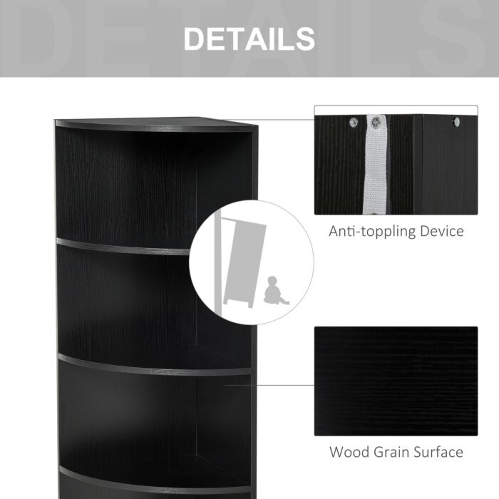 Homcom Wood Corner Shelf 4 Tier Unit Freestanding Bookshelf Plants Stand Display Shelf Modern Decoration Black