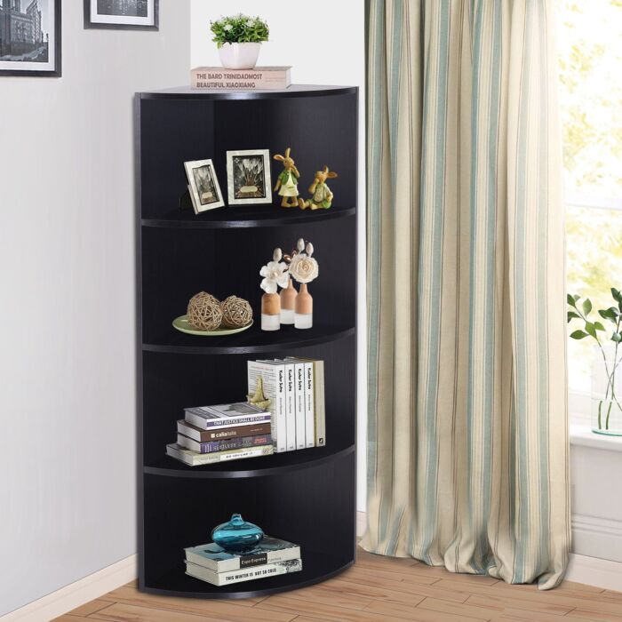 Homcom Wood Corner Shelf 4 Tier Unit Freestanding Bookshelf Plants Stand Display Shelf Modern Decoration Black