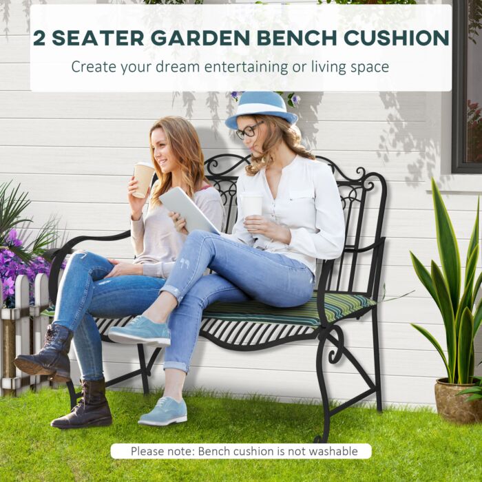 Outsunny Outdoor Cushion Pad Set For Rattan Furniture Polyester Set Of 2 Seat Cushion Chair Cushion, Patio Conversation Set Cushions, Green Stripes