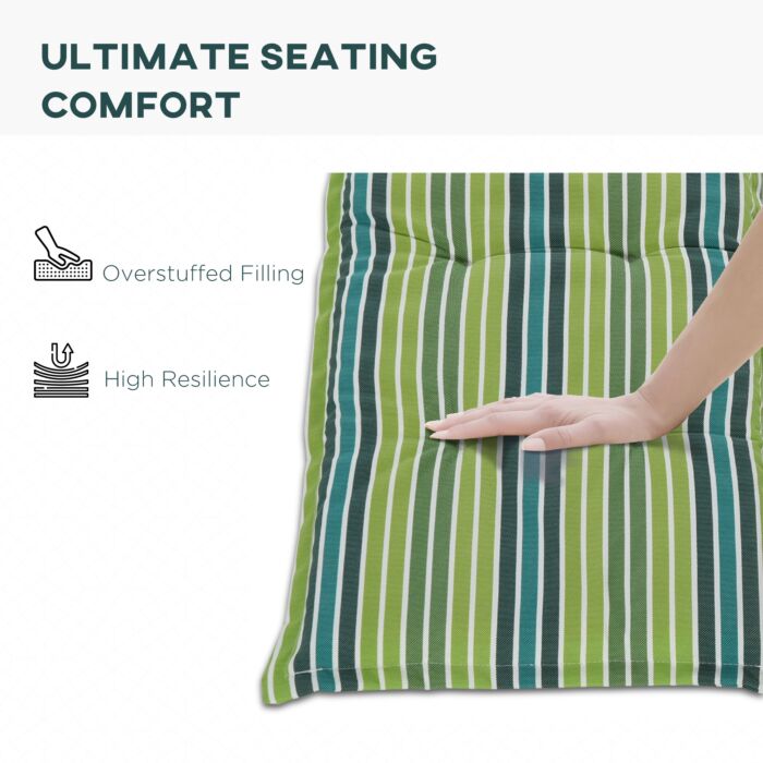 Outsunny Outdoor Cushion Pad Set For Rattan Furniture Polyester Set Of 2 Seat Cushion Chair Cushion, Patio Conversation Set Cushions, Green Stripes