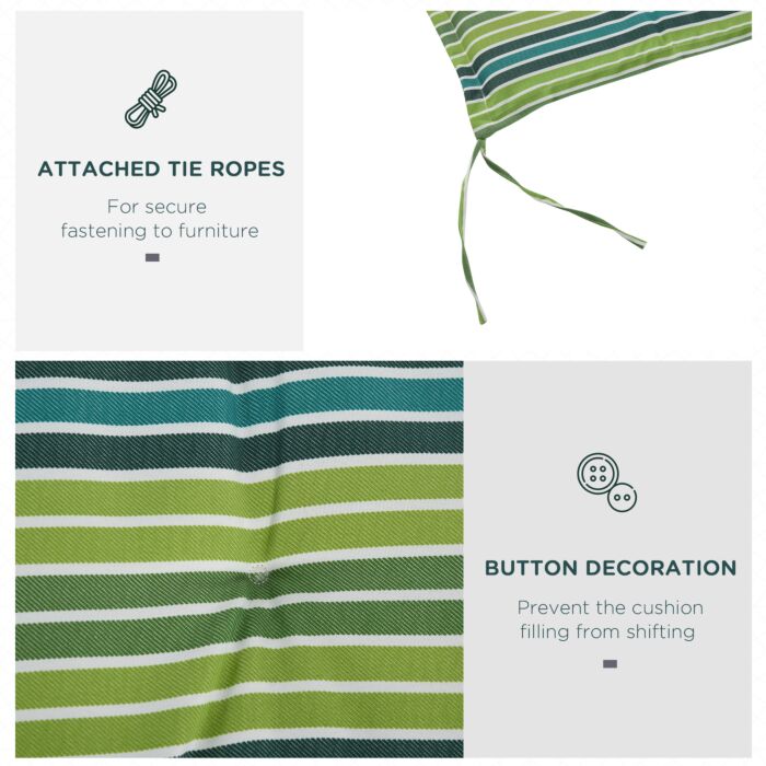 Outsunny Outdoor Cushion Pad Set For Rattan Furniture Polyester Set Of 2 Seat Cushion Chair Cushion, Patio Conversation Set Cushions, Green Stripes