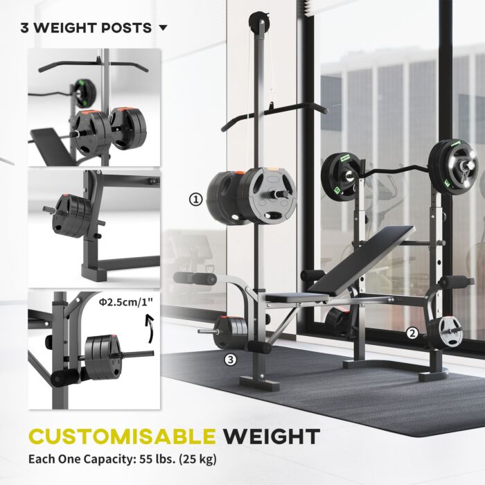 Sportnow Adjustable Weight Bench With Bench Press Rack, Preacher Curl Bench, Leg Extension And Lat Pull Down Machine, Incline Or Flat Workout Bench For Home Gym Strength Training Weight Lifting