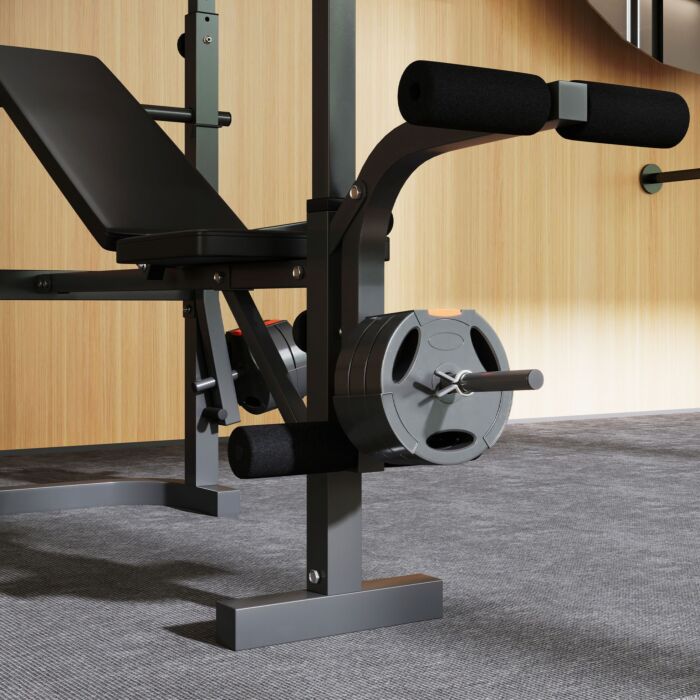 Sportnow Adjustable Weight Bench With Bench Press Rack, Preacher Curl Bench, Leg Extension And Lat Pull Down Machine, Incline Or Flat Workout Bench For Home Gym Strength Training Weight Lifting