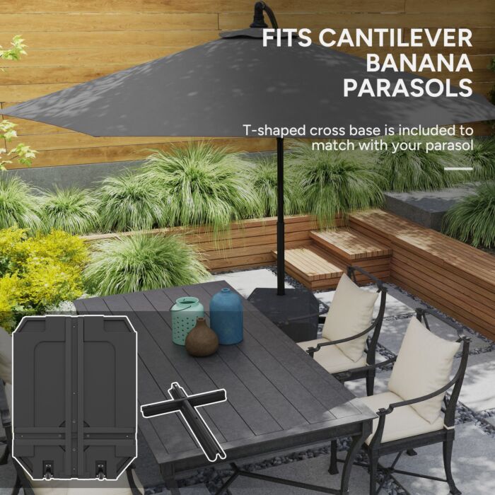 Outsunny Parasol Base Plastic Umbrella Stand For Cantilever Parasol With Wheels, Heavy Duty Umbrella Stand, Water/sand Filled